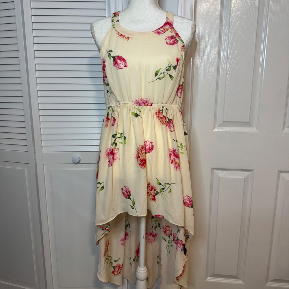 Torrid Pink Floral High Low Dress Cream Halter Neck Sleeveless  00 M L